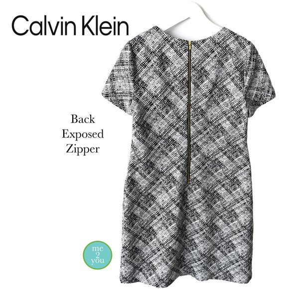 CALVIN KLEIN Black & White Abstract Print Dress - Size 10 - Picture 3 of 11